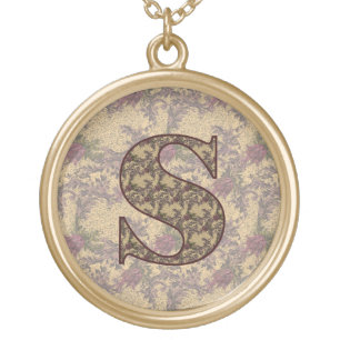 Monogram Initial S Elegant Vintage Floral  Gold Plated Necklace