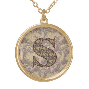 Monogram Initial S Elegant Vintage Floral Gold Plated Necklace