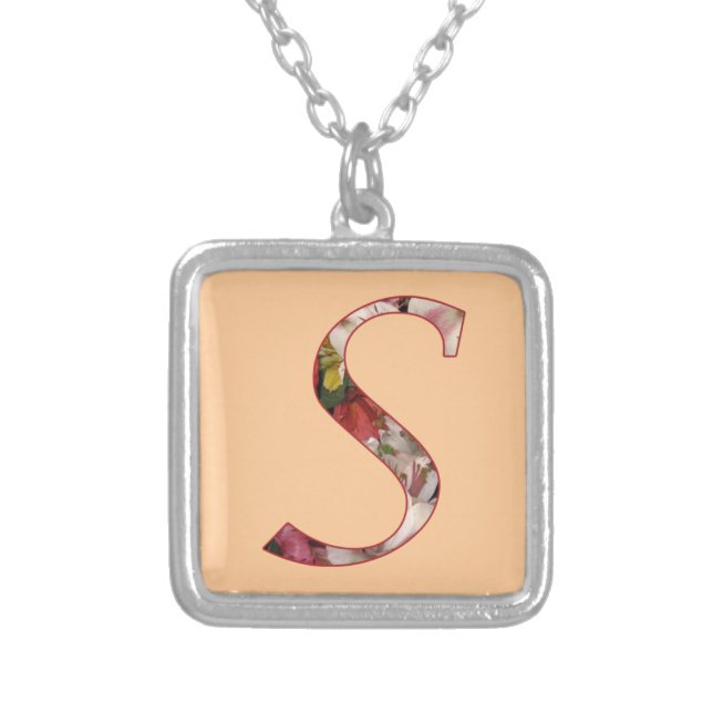 Monogram Initial S Floral Design Necklace (Front)