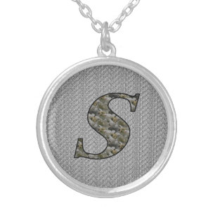 Monogram Initial S Hydrangea Flowers Silver Plated Necklace