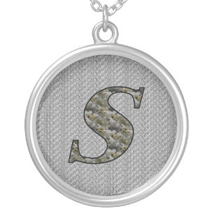 Monogram Initial S Hydrangea Flowers Silver Plated Necklace