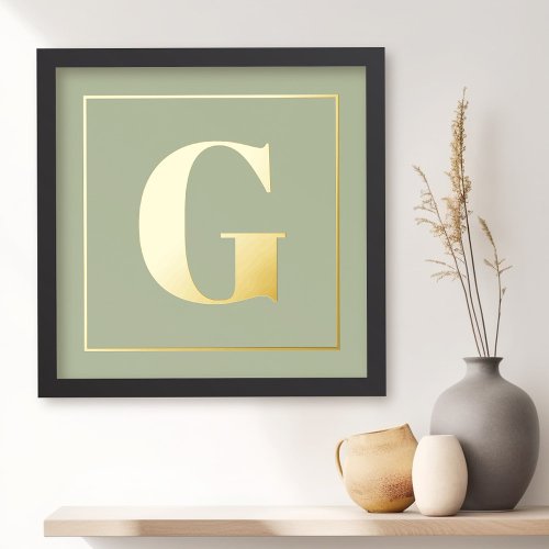 Monogram initial sage green any color background foil prints