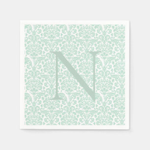 Monogram Initial Sage Green Damask Napkins