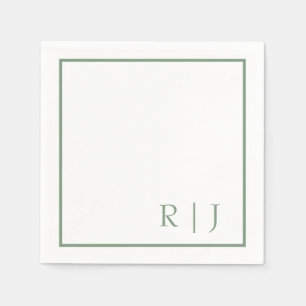 Monogram Initial Sage Green Elegant Trendy Wedding Napkins