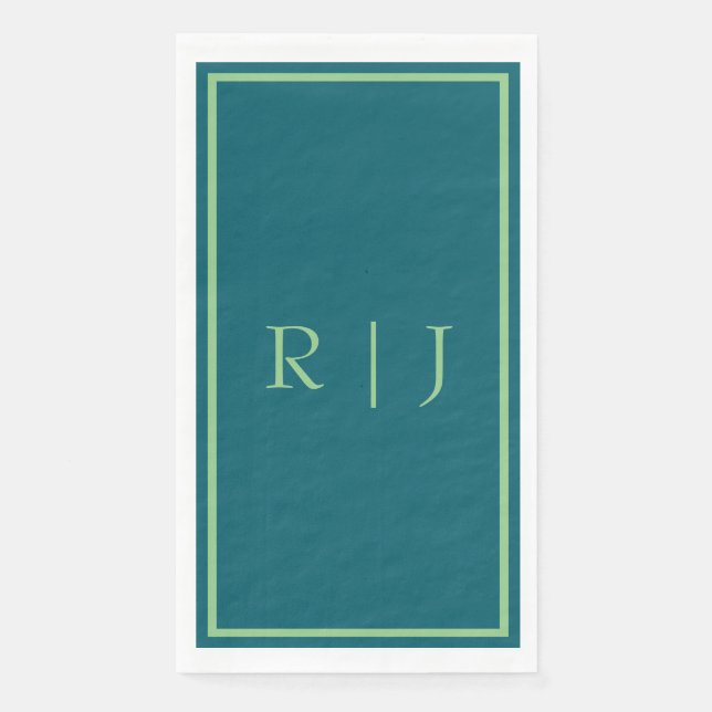 Monogram Initial Sage Green Emerald Green Wedding Paper Guest Towels (Front)
