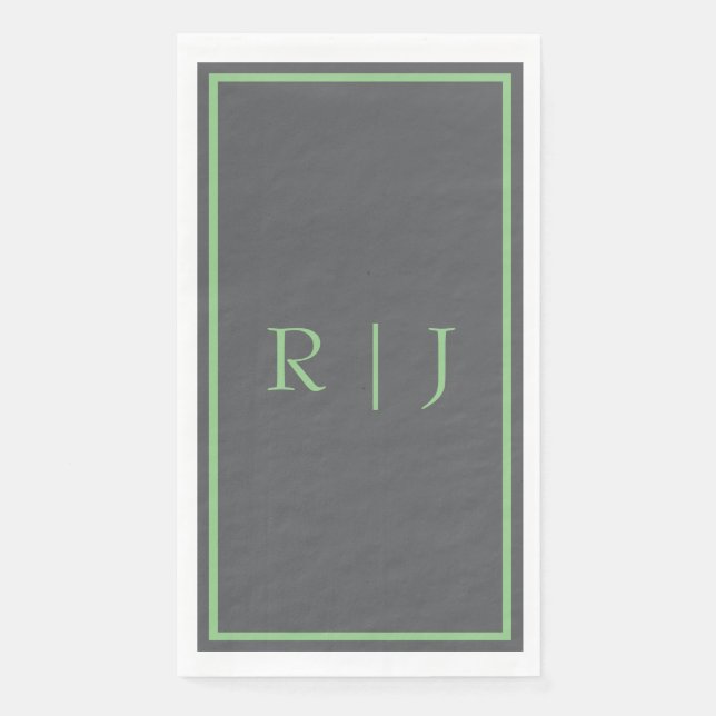 Monogram Initial Sage Green Grey Gray Cool Wedding Paper Guest Towels (Front)