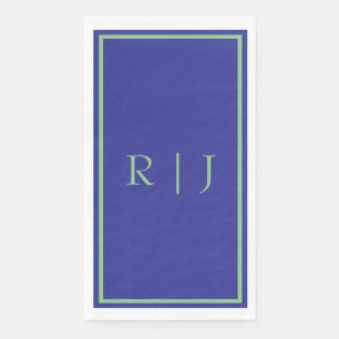 Monogram Initial Sage Green Navy Blue Cool Wedding Paper Guest Towels