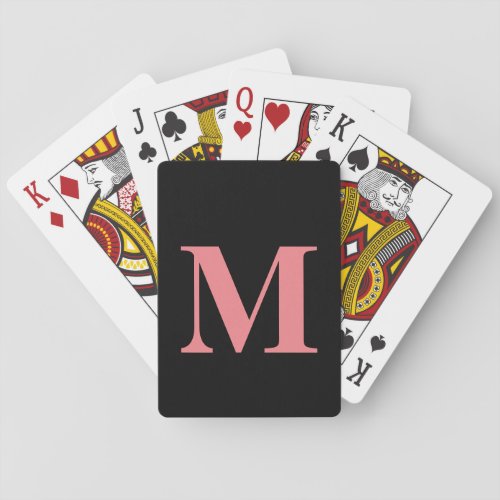 Monogram Initial Salmon Pink Black Cute Girly Gift Poker Cards