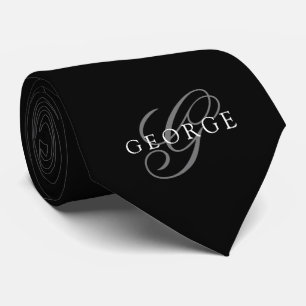 Monogram initial Script Black Neck Tie
