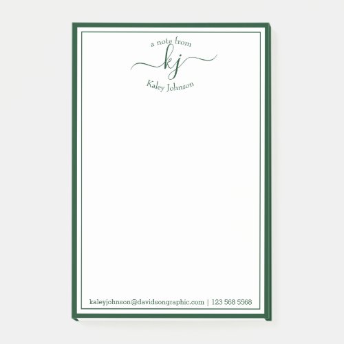 Monogram Initial Script Green From The Desk Of  Post_it Notes