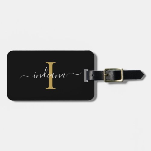 Monogram Initial Script Name Return Address Black Luggage Tag