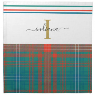 Monogram Initial Script Plaid Rustic Holiday Cloth Napkin