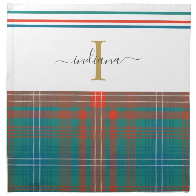 Monogram Initial Script Plaid Rustic Holiday Cloth Napkin (Front)