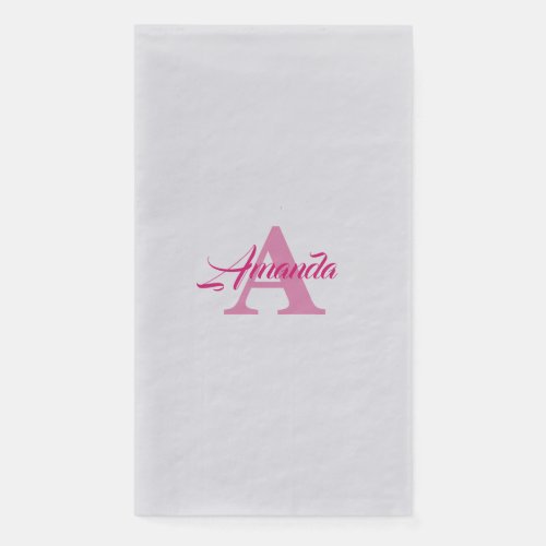 Monogram Initial Simple Custom Name Pink Silver Paper Guest Towels