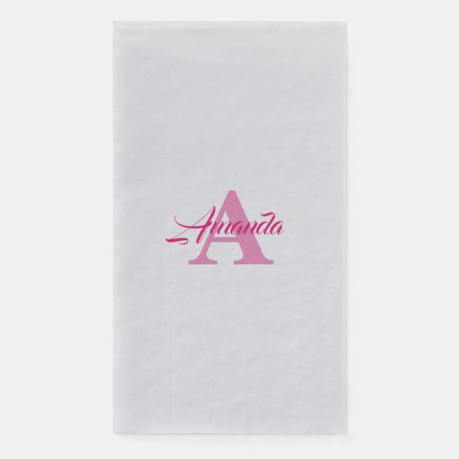 Monogram Initial Simple Custom Name Pink Silver Paper Guest Towels (Front)