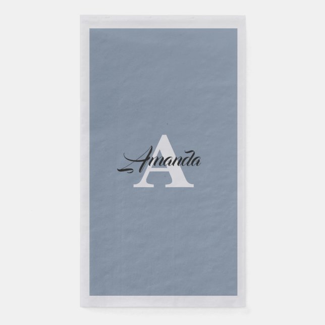 Monogram Initial Simple Light Dusty Blue Silver Paper Guest Towels (Front)