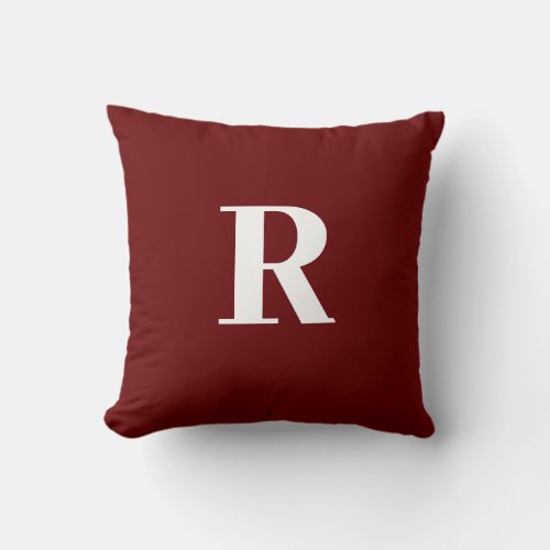 Monogram Initial Simple Minimal Burgundy Red White Throw Pillow