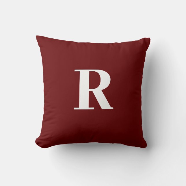 Monogram Initial Simple Minimal Burgundy Red White Throw Pillow (Front)