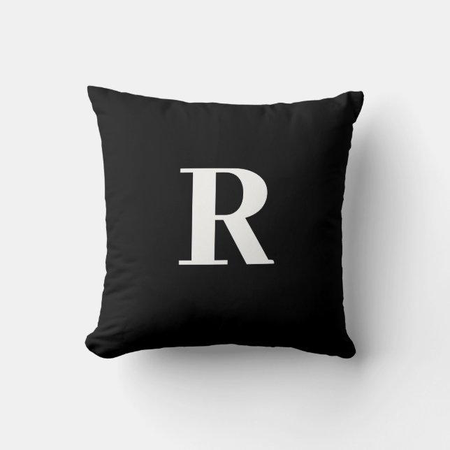 Monogram Initial Simple Minimal Modern Black White Throw Pillow (Front)