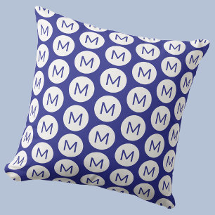 Monogram Initial Spot Pattern Personalized Blue Throw Pillow
