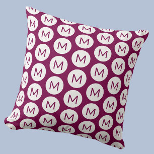 Monogram Initial Spot Pattern Personalized Pink Throw Pillow