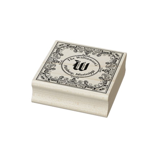 Monogram Initial Square Filigree Name Address Rubber Stamp (Stamp)