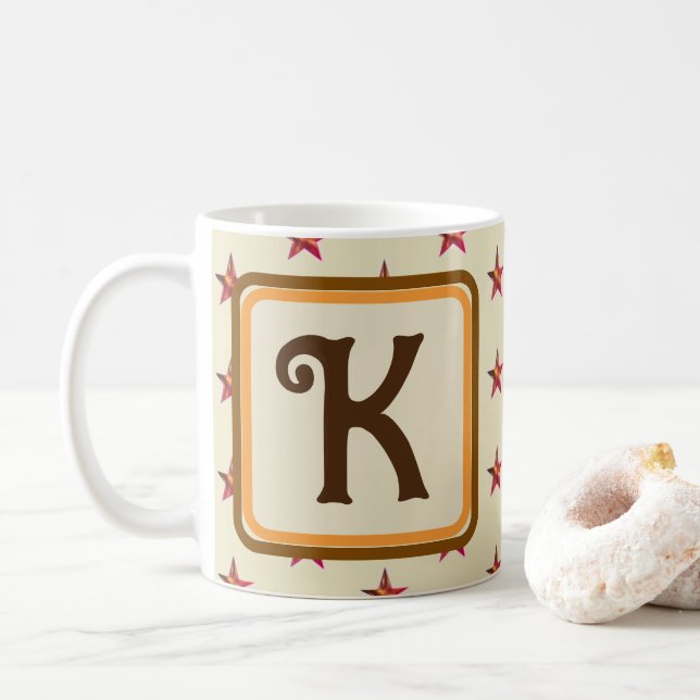 Monogram Initial Star Earth Tone First Last Name Coffee Mug (With Donut)