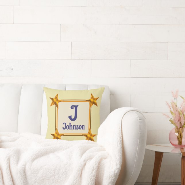 Monogram Initial Star Simple Housewarming Keepsake Throw Pillow (Couch)