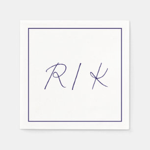 Monogram Initial Stylish Letters Navy Blue Wedding Napkins