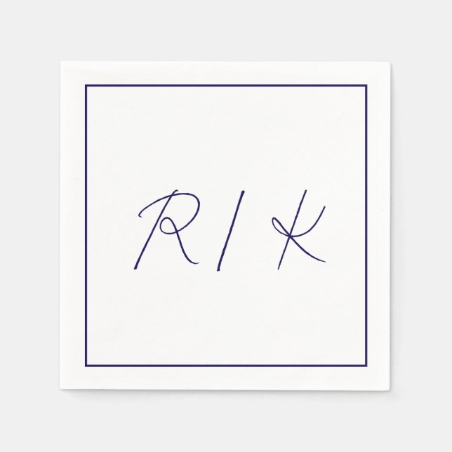 Monogram Initial Stylish Letters Navy Blue Wedding Napkins (Front)