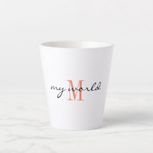 Monogram Initial, Stylish Script my world, Latte Mug
