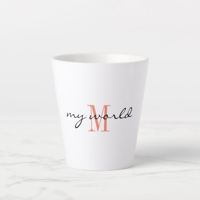 Monogram Initial, Stylish Script my world,  Latte Mug (Front)