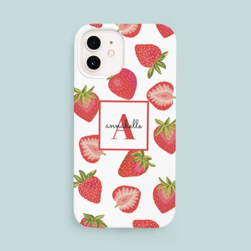 Monogram Initial Summer Strawberry Pattern Case_Mate iPhone 14 Case