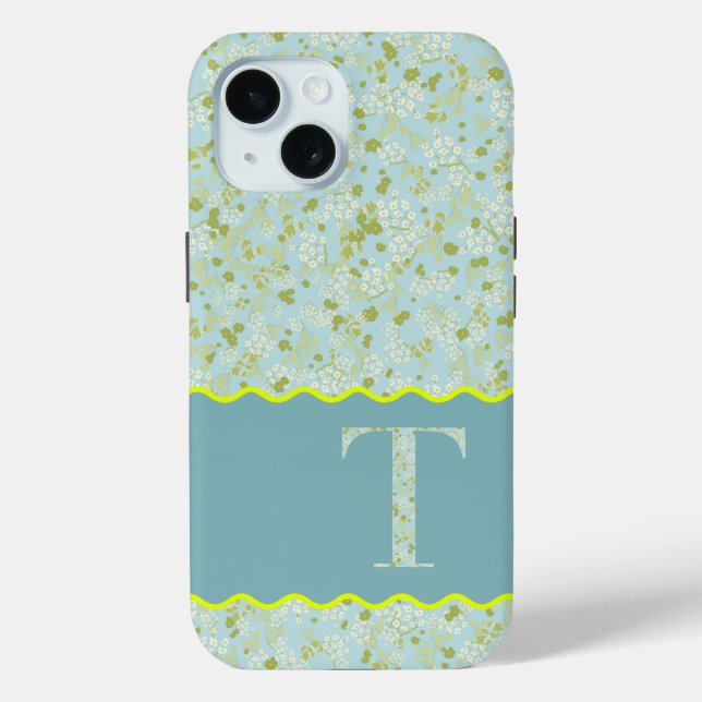 MONOGRAM INITIAL T ACQUA LITTLE FLOWERS Case-Mate iPhone CASE (Back)