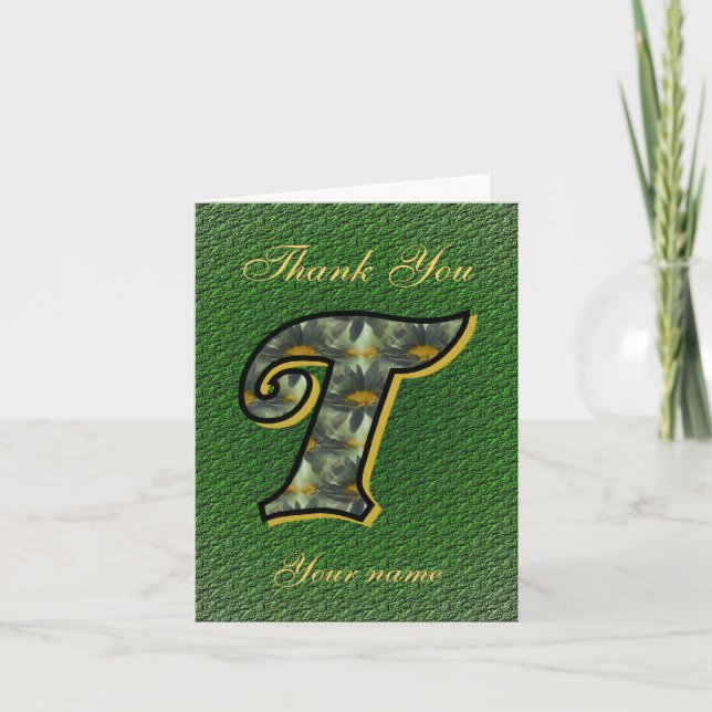 Monogram Initial T Daisies Art Personalized Letterpress Thank You Card (Front)