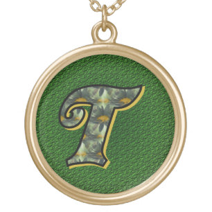 Monogram Initial T Daisies Floral Art Gold Plated Necklace