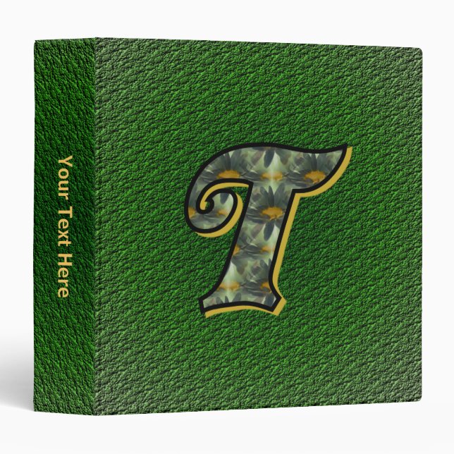Monogram Initial T Daisies Floral Art Personalized 3 Ring Binder (Front/Spine)