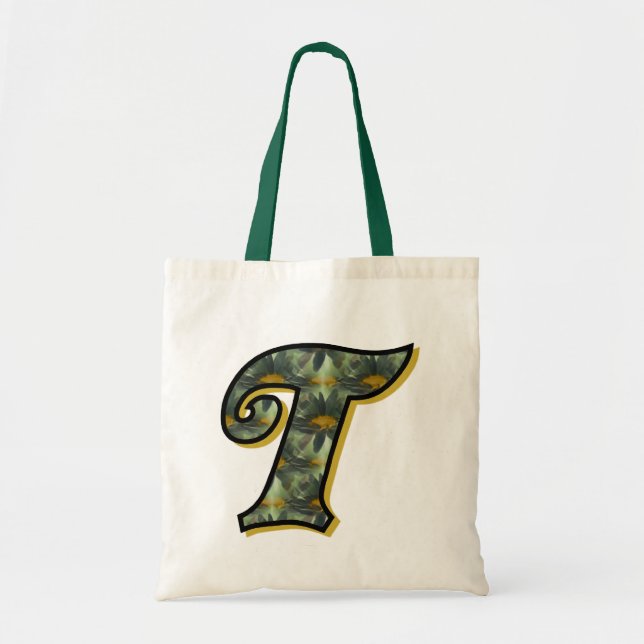 Monogram Initial T Daisies Floral Art Tote Bag (Front)