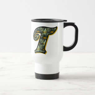 Monogram Initial T Daisies Floral Art Travel Mug
