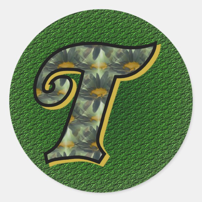 Monogram Initial T Daisies Flower Art Classic Round Sticker (Front)