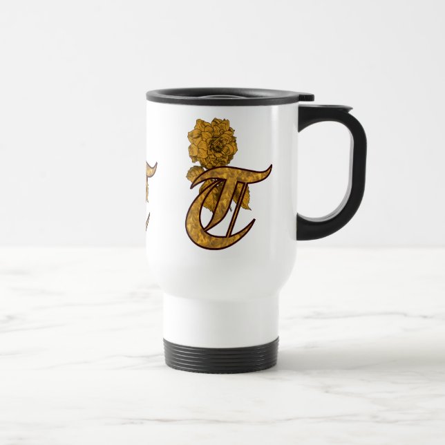 Monogram Initial T Elegant Gold Peony  Travel Mug (Right)
