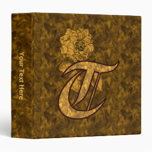 Monogram Initial T Gold Peony Flower Personalized Binder