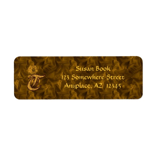 Monogram Initial T Gold Peony Return Address  Label (Front)