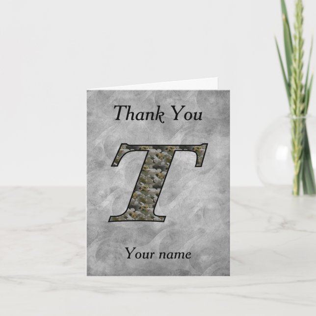 Monogram Initial T Hydrangea Flowers Personalized Thank You Card (Front)