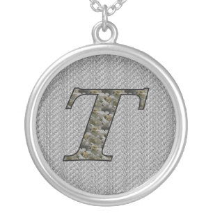 Monogram Initial T Hydrangea Flowers Silver Plated Necklace