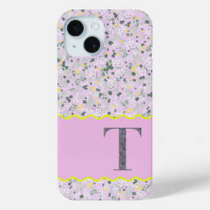 MONOGRAM INITIAL T LILAC LITTLE FLOWERS iPhone 15 CASE