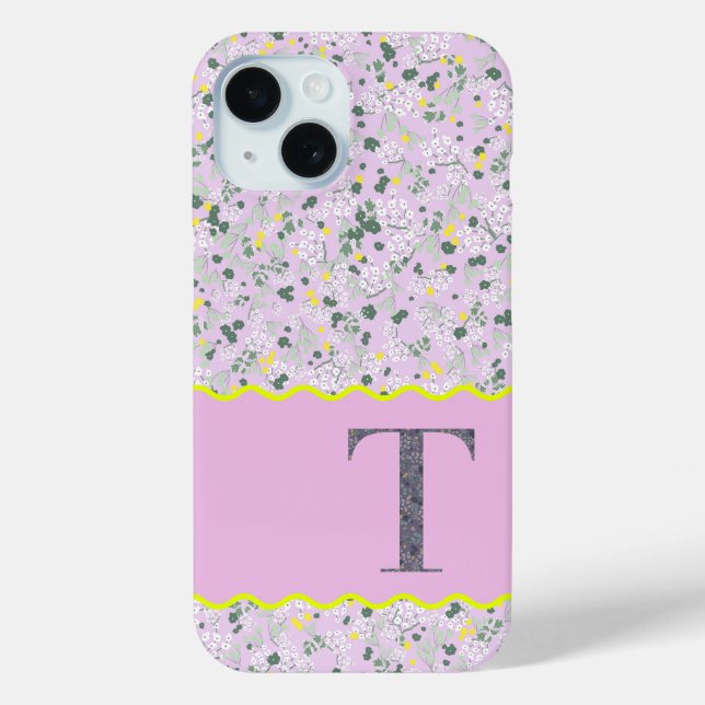 MONOGRAM INITIAL T LILAC LITTLE FLOWERS Case-Mate iPhone CASE (Back)