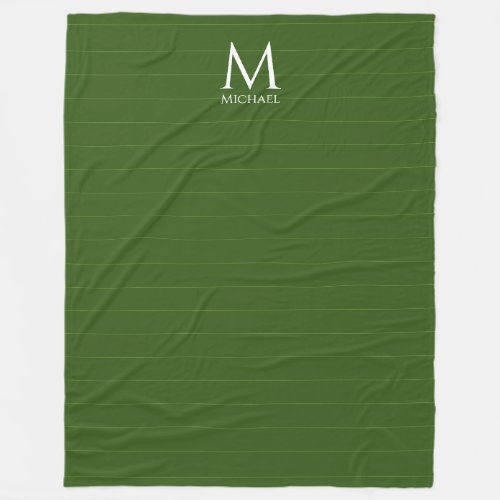 Monogram Initial Template Custom Forest Green Fleece Blanket