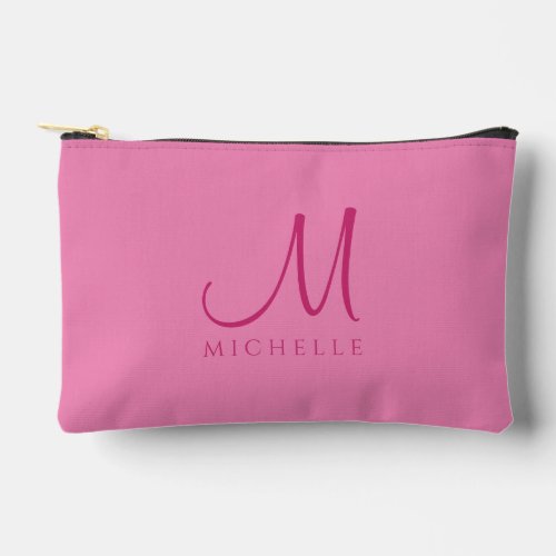Monogram Initial Template Elegant Pink Solid Color Accessory Pouch