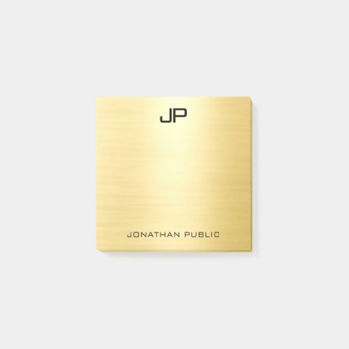 Monogram Initial Template Faux Gold Square Post_it Notes